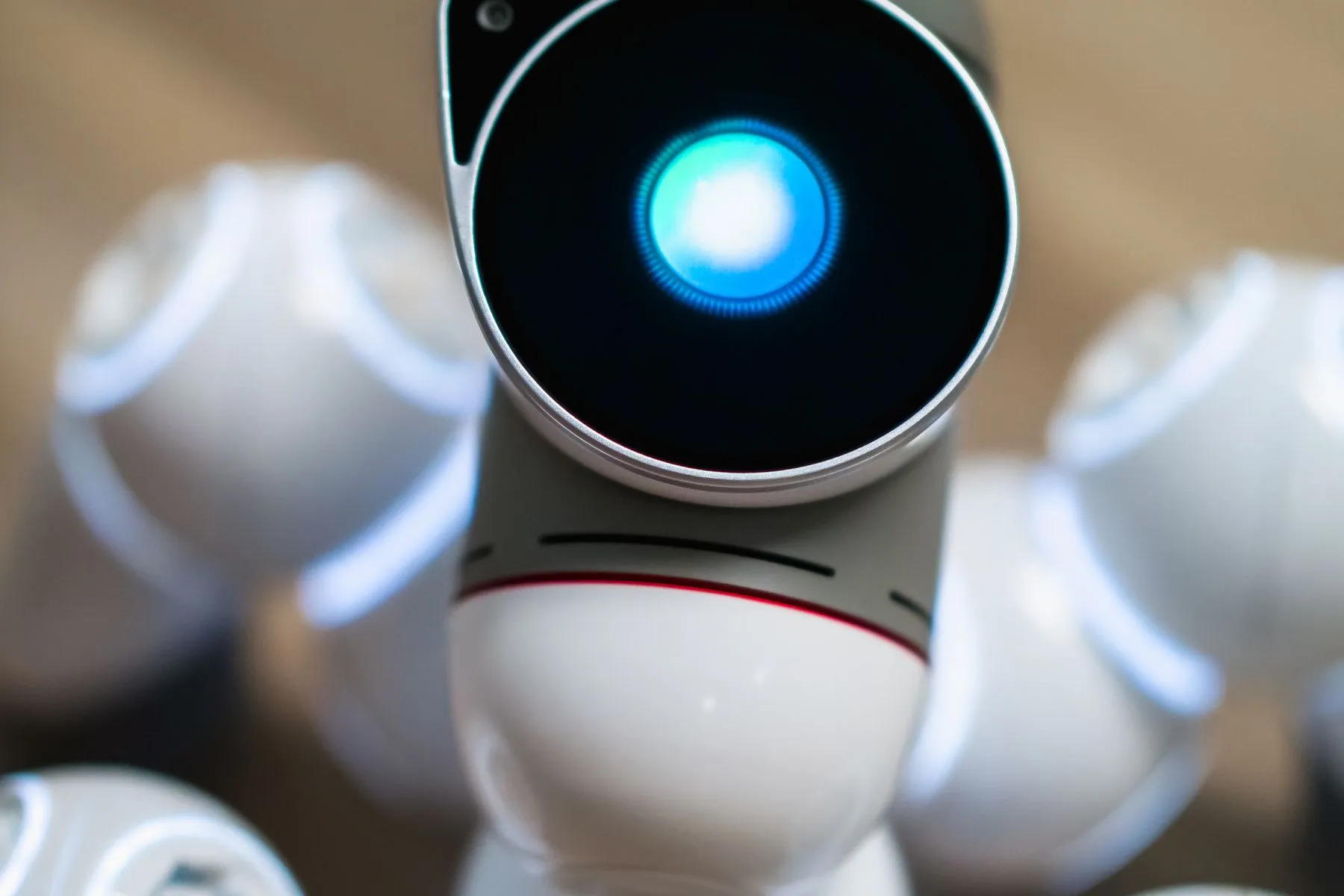 A voice agent interface glowing blue in close-up