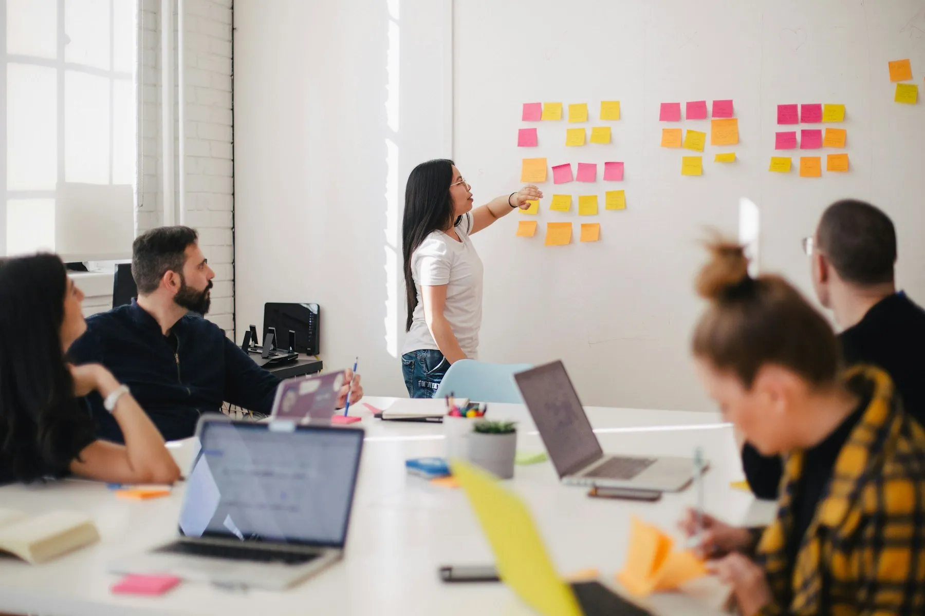 A team mapping out an engagement on a planning wall